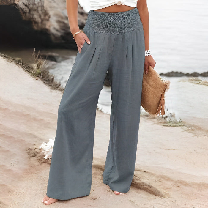 Pantalón ancho de talle alto de seda para mujer