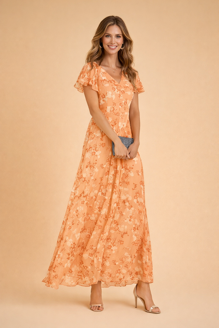 Vestido midi de noche de estampado floral para mujer