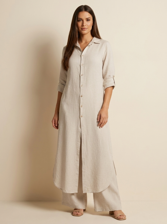 Pantalón largo holgado transpirable de lino para mujer