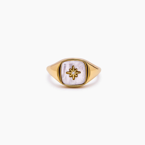 Mother of Pearl Star Signet Ring