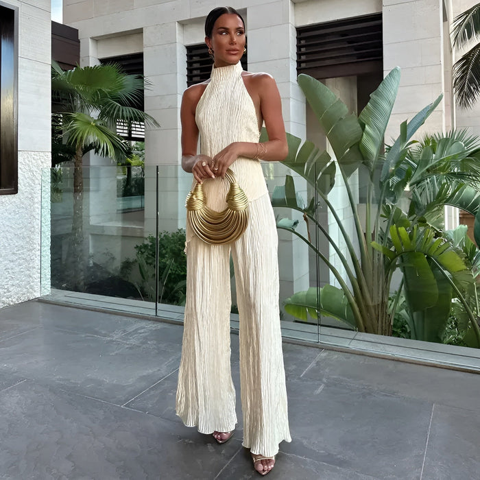 Briarlee | Conjunto plisado con top asimétrico y pantalón ancho