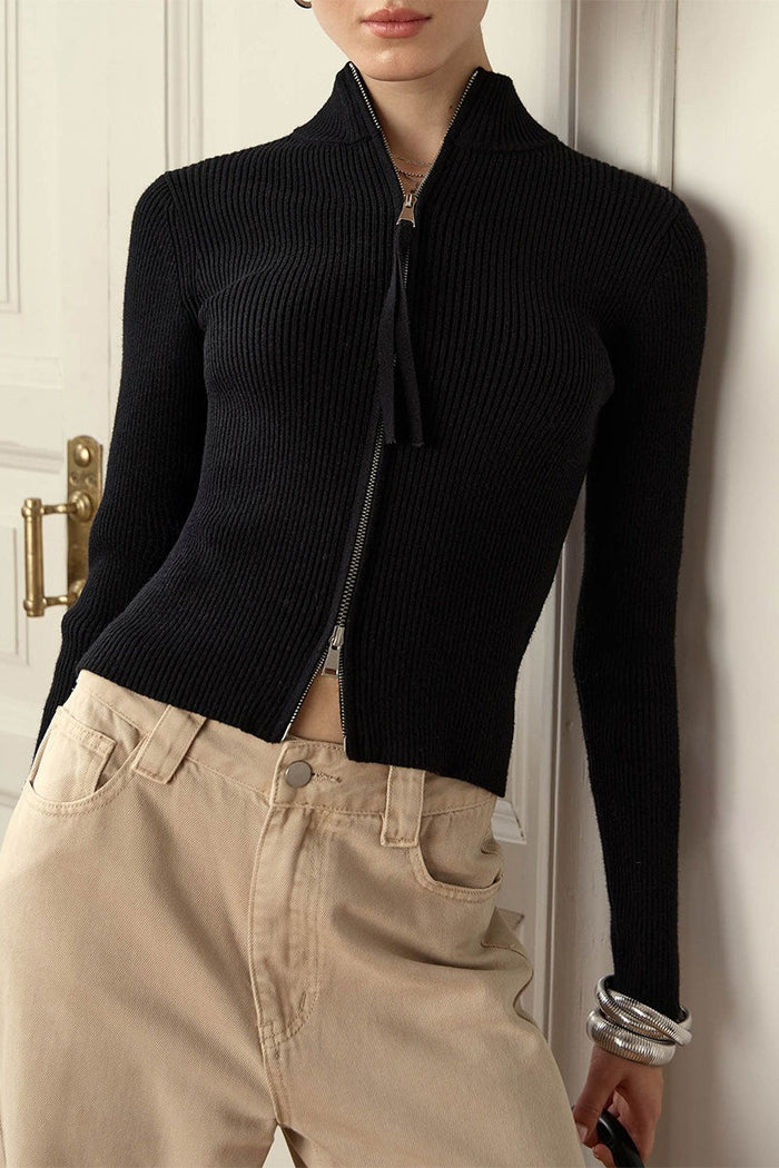 Corinne | Chaqueta corta de punto acanalado con cremallera