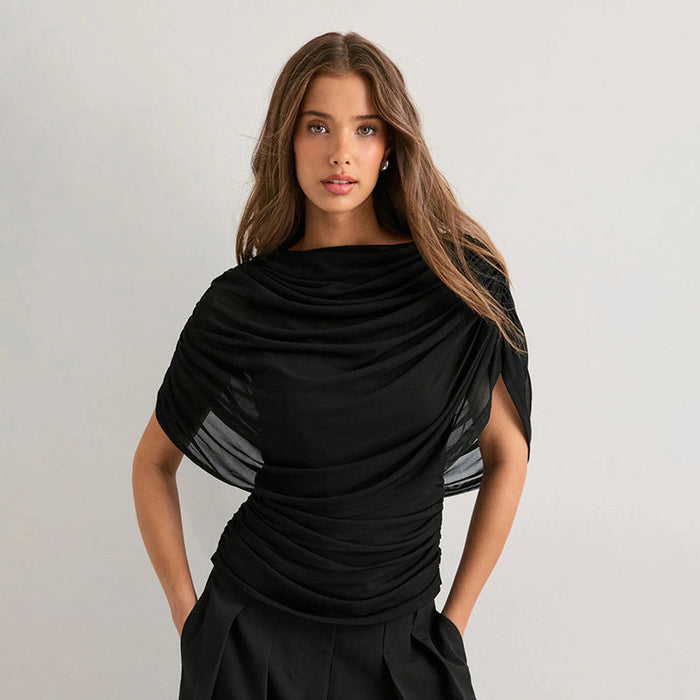 Gemma | Top drapeado con cuello cascada y manga corta
