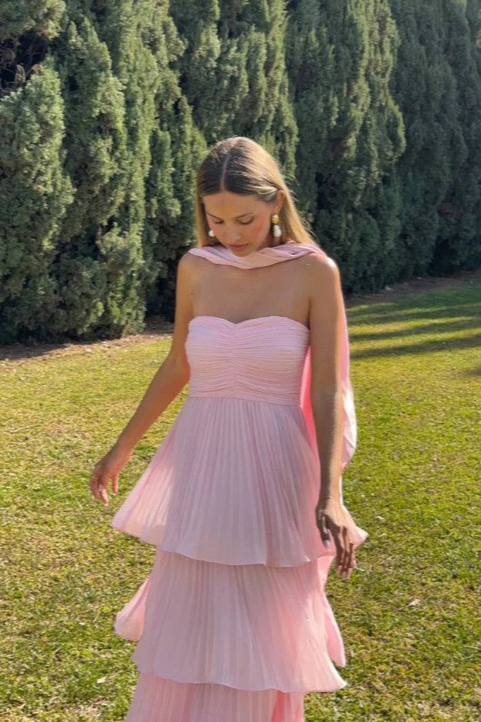Odessa | Vestido largo palabra de honor con falda por capas