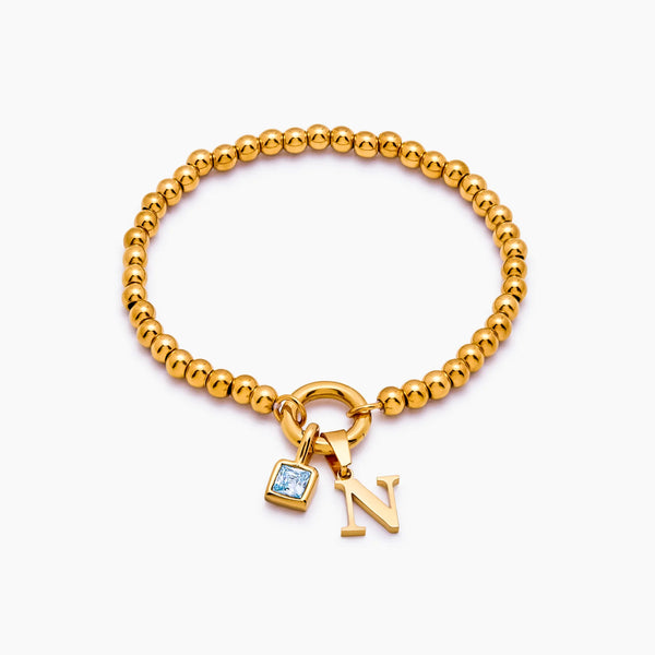 Beaded Initial Birthstone Bracelet