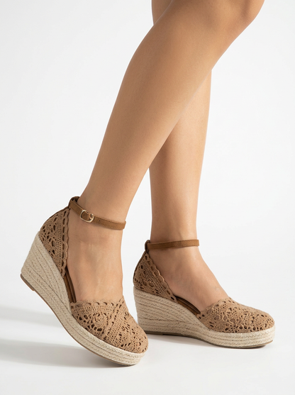 Woven Closed Toe Platform Wedge Sandals