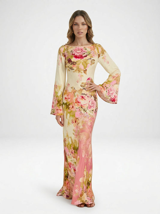 Floral Print Bell Sleeve Maxi Dress