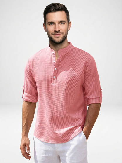 Men’s Long Sleeve Henley Stand Collar Button Shirt