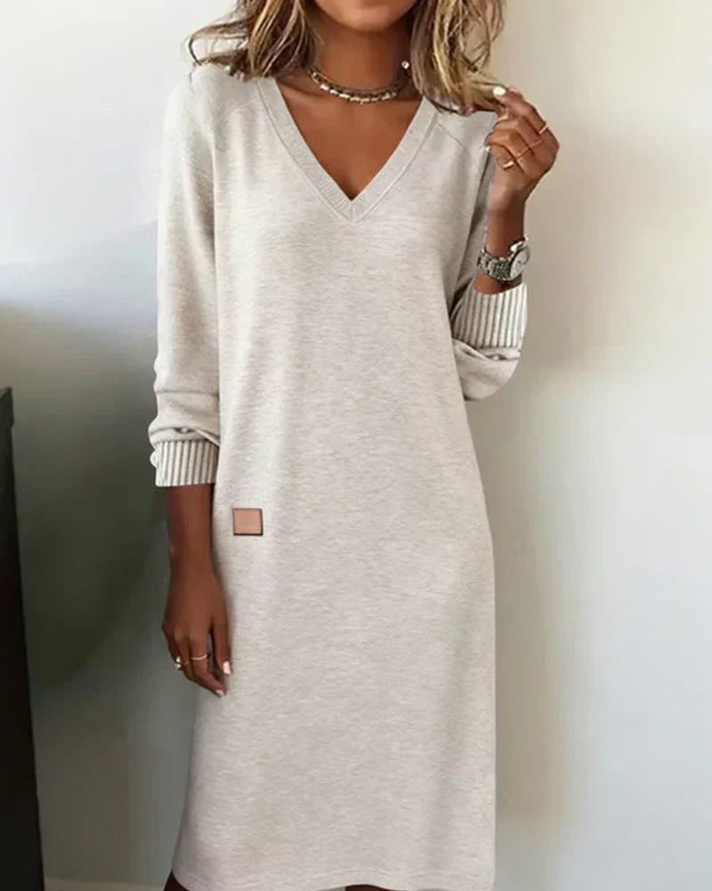 Vestido maxi de escote de pico de manga larga para mujer