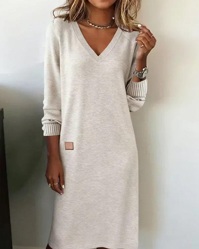 Vestido maxi de escote de pico de manga larga para mujer