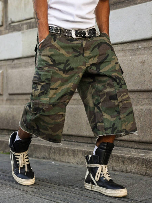 Men’s Loose Fit Camouflage Denim Cargo Shorts
