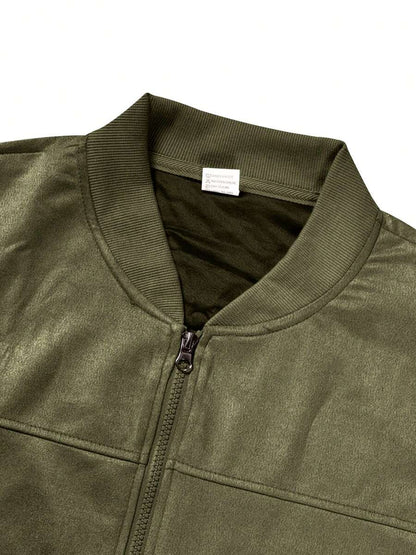 Men’s Suede Fleece Zip-Up Bomber Jacket