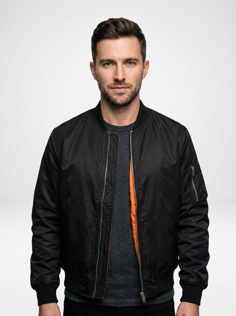 Men’s Baseball Collar Zip Bomber Jacket