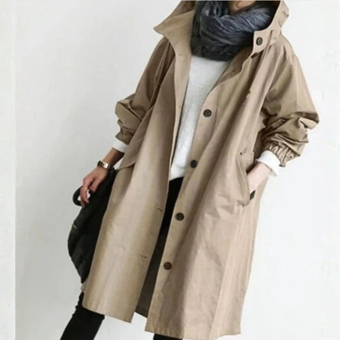 Abrigo largo abotonado beige para mujer
