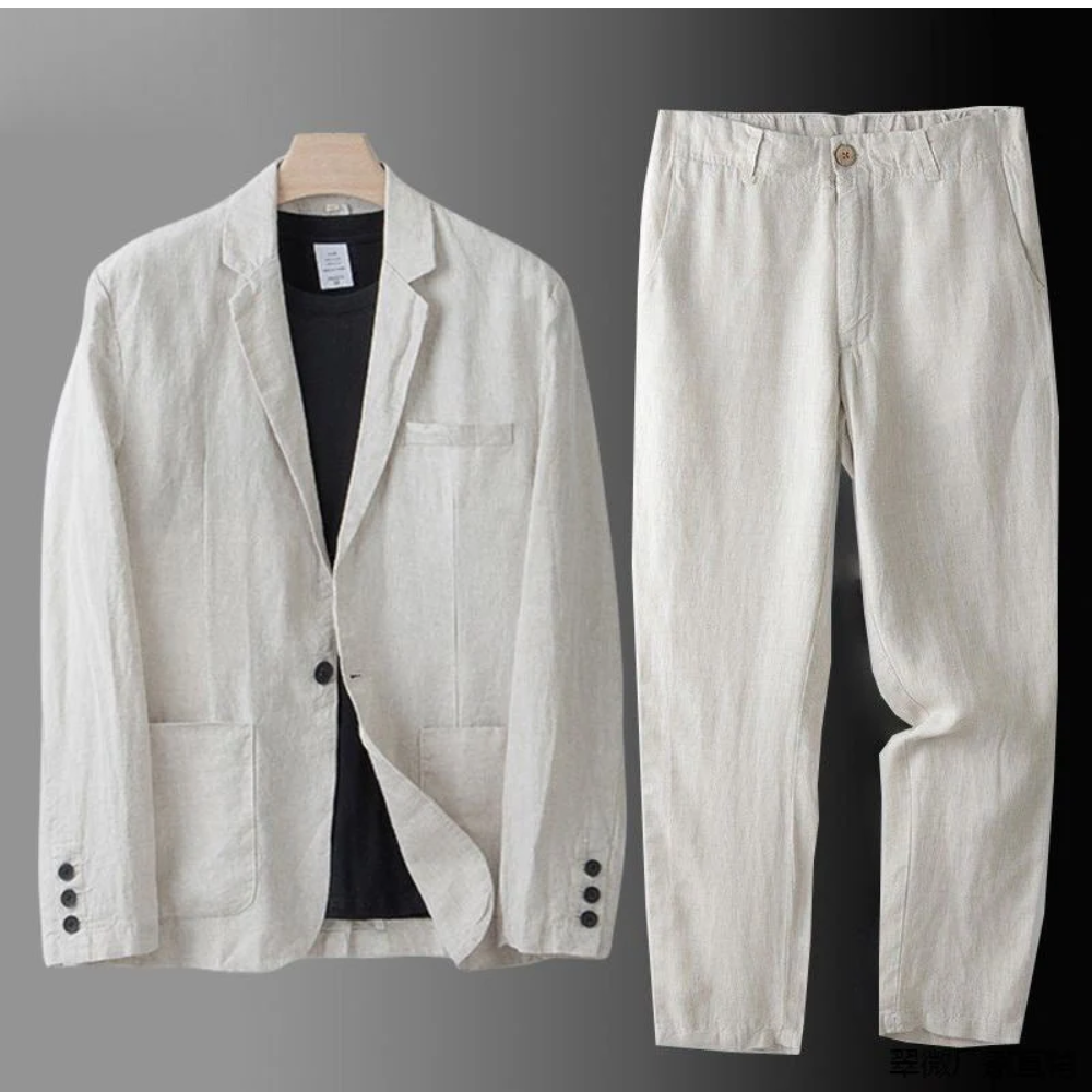 Camisa de verano ligera beige de lino para hombre