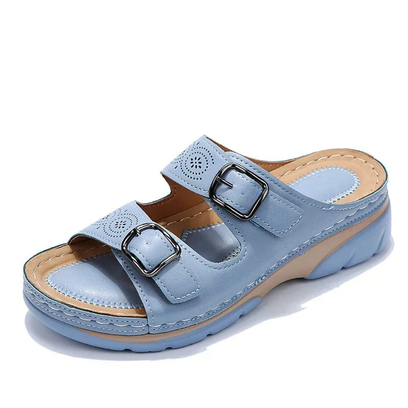 Sandalias ortopédicas ajustables de piel para mujer