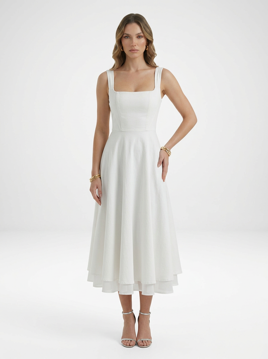 Square Neck Strap Midi Dress