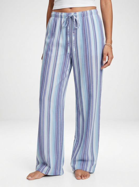 Women's Striped Drawstring Wide Leg Pants