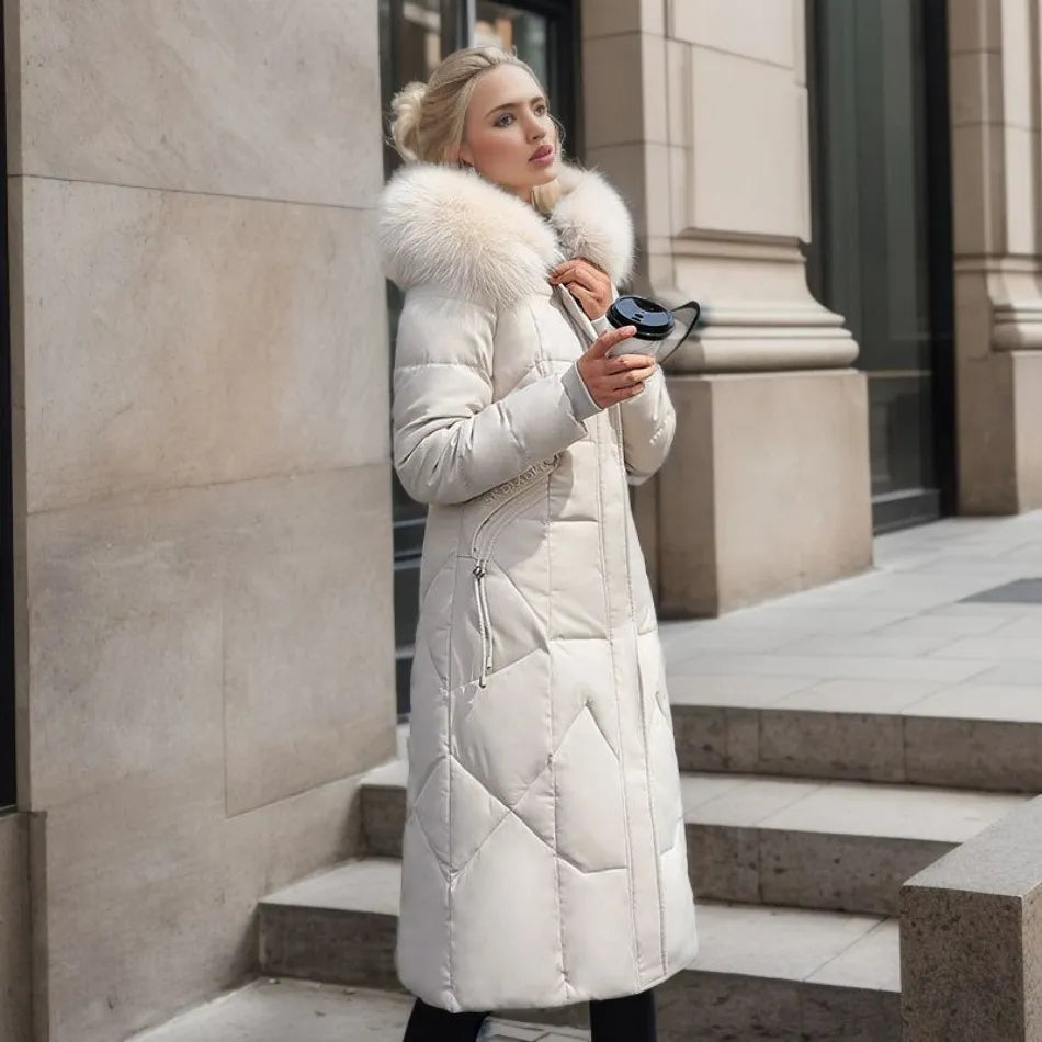 Chaqueta larga de invierno de cuello alto para mujer