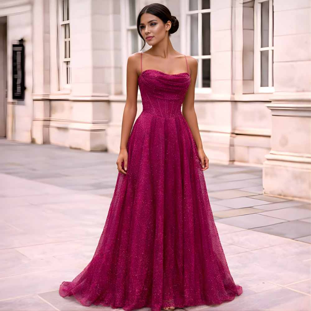 Vestido maxi elegante de noche de manga larga de satén