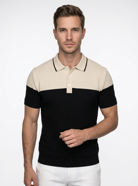 Sporty Refined Men’s Colorblock Knit Polo Shirt