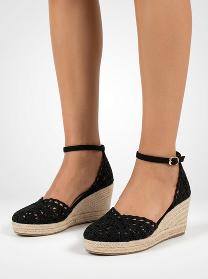 Woven Closed Toe Platform Wedge Sandals