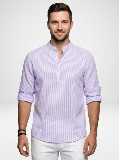 Men’s Long Sleeve Henley Stand Collar Button Shirt