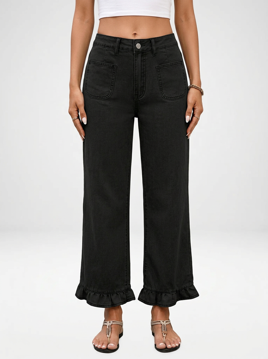 Women's Patchwork Pocket Wide Leg Jeans