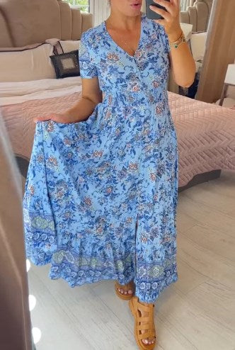 Vestido floral de escote de pico ligero para mujer