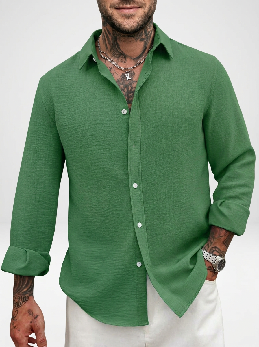Men’s Relaxed Linen Blend Button Down Shirt
