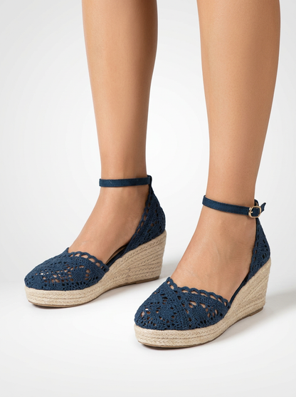Woven Closed Toe Platform Wedge Sandals