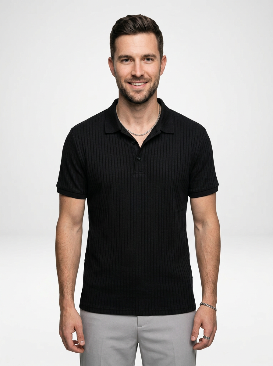 Men’s Ribbed Lapel Collar Cotton Polo Shirt