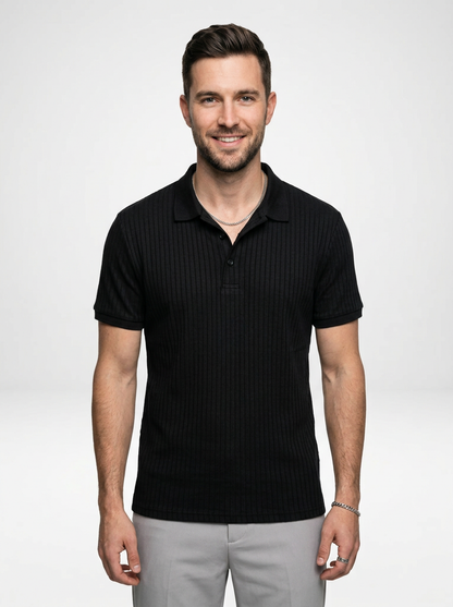 Men’s Ribbed Lapel Collar Cotton Polo Shirt