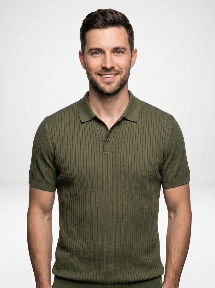 Men’s Ribbed Lapel Collar Cotton Polo Shirt