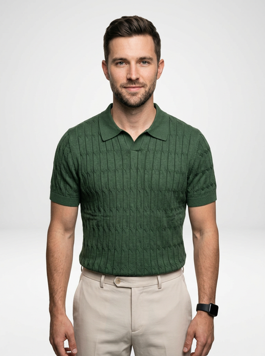 Premium Textured Cotton Knit Polo Shirt