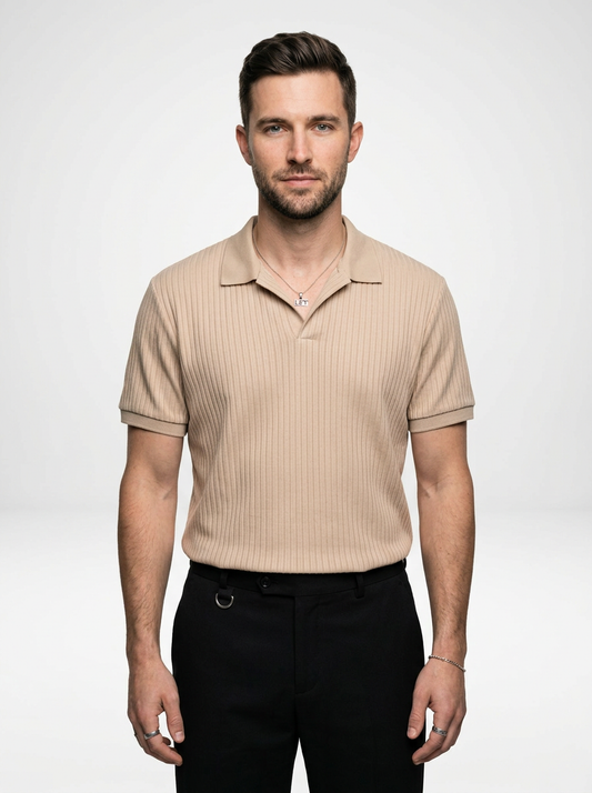 Men’s Ribbed Lapel Collar Cotton Polo Shirt