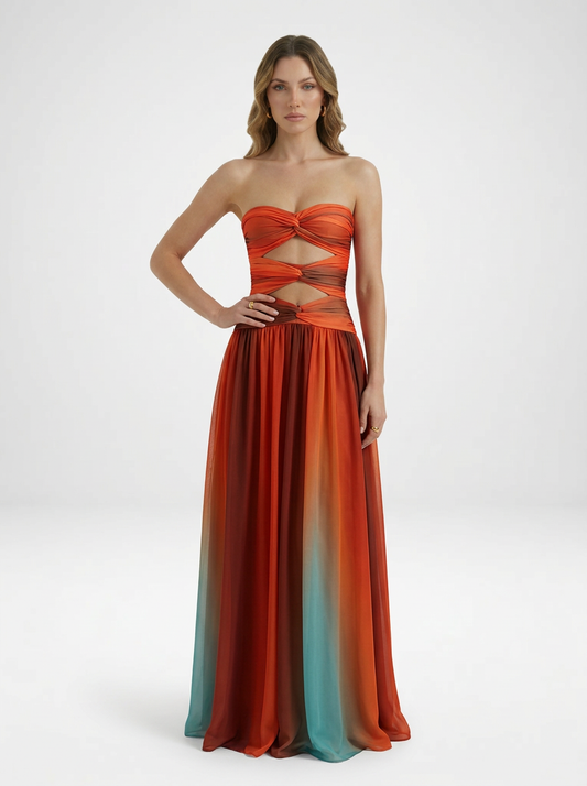 Strapless Satin Maxi Dress