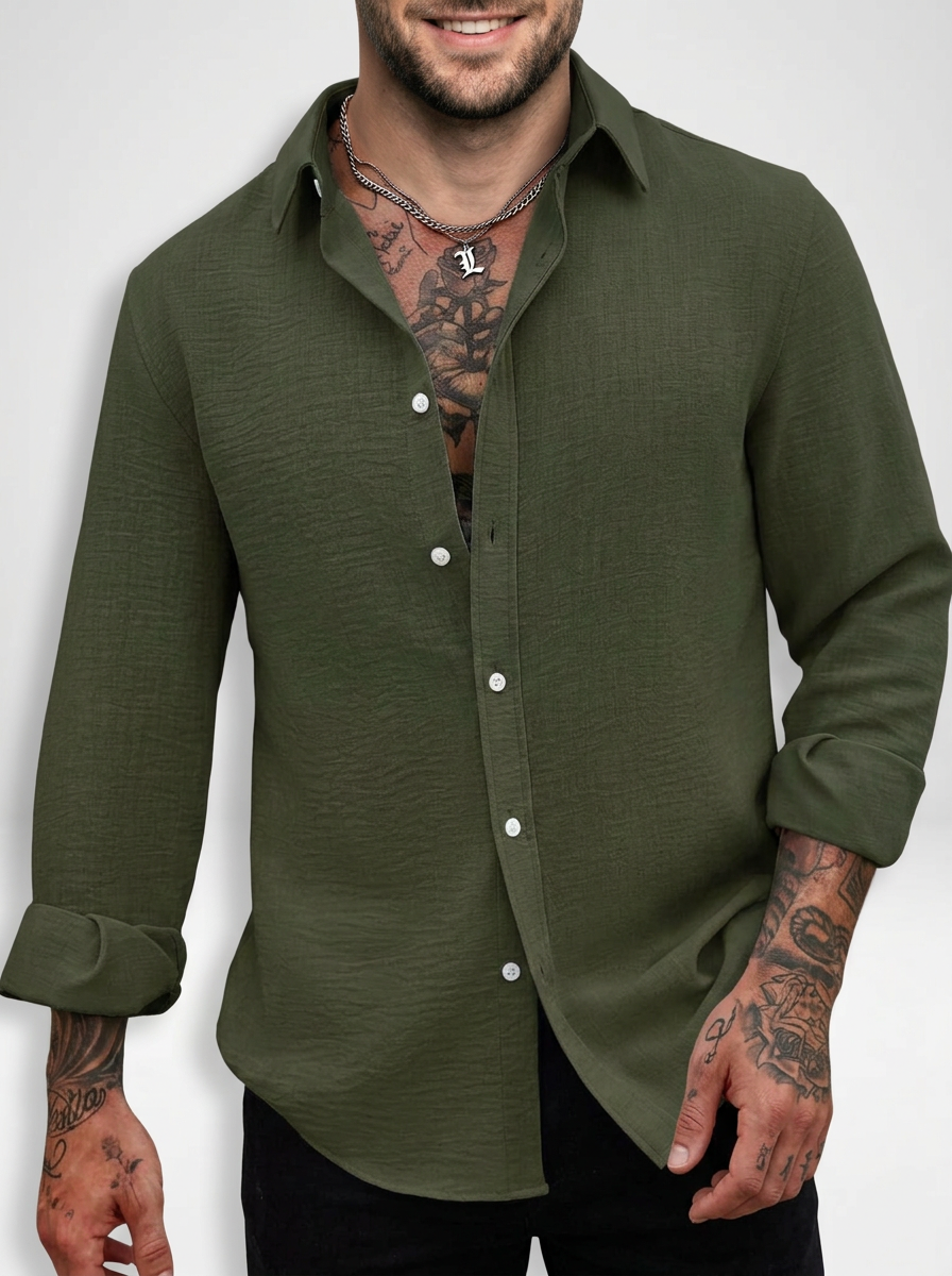 Men’s Relaxed Linen Blend Button Down Shirt