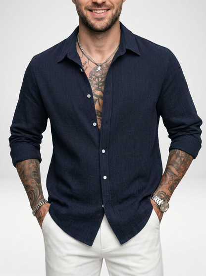Men’s Relaxed Linen Blend Button Down Shirt