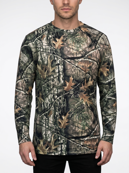 Men’s Tree Branch Print Long Sleeve Crewneck T Shirt