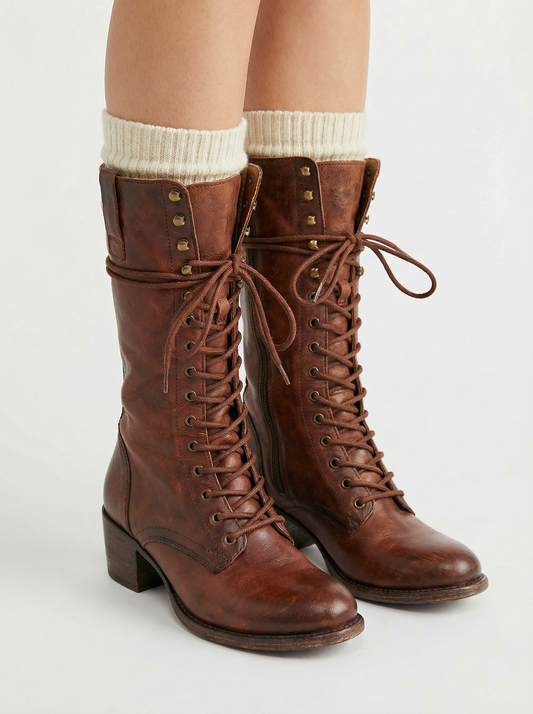 Women’s Lace-Up Knee High Block Heel Boots