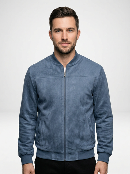 Men’s Suede Fleece Zip-Up Bomber Jacket