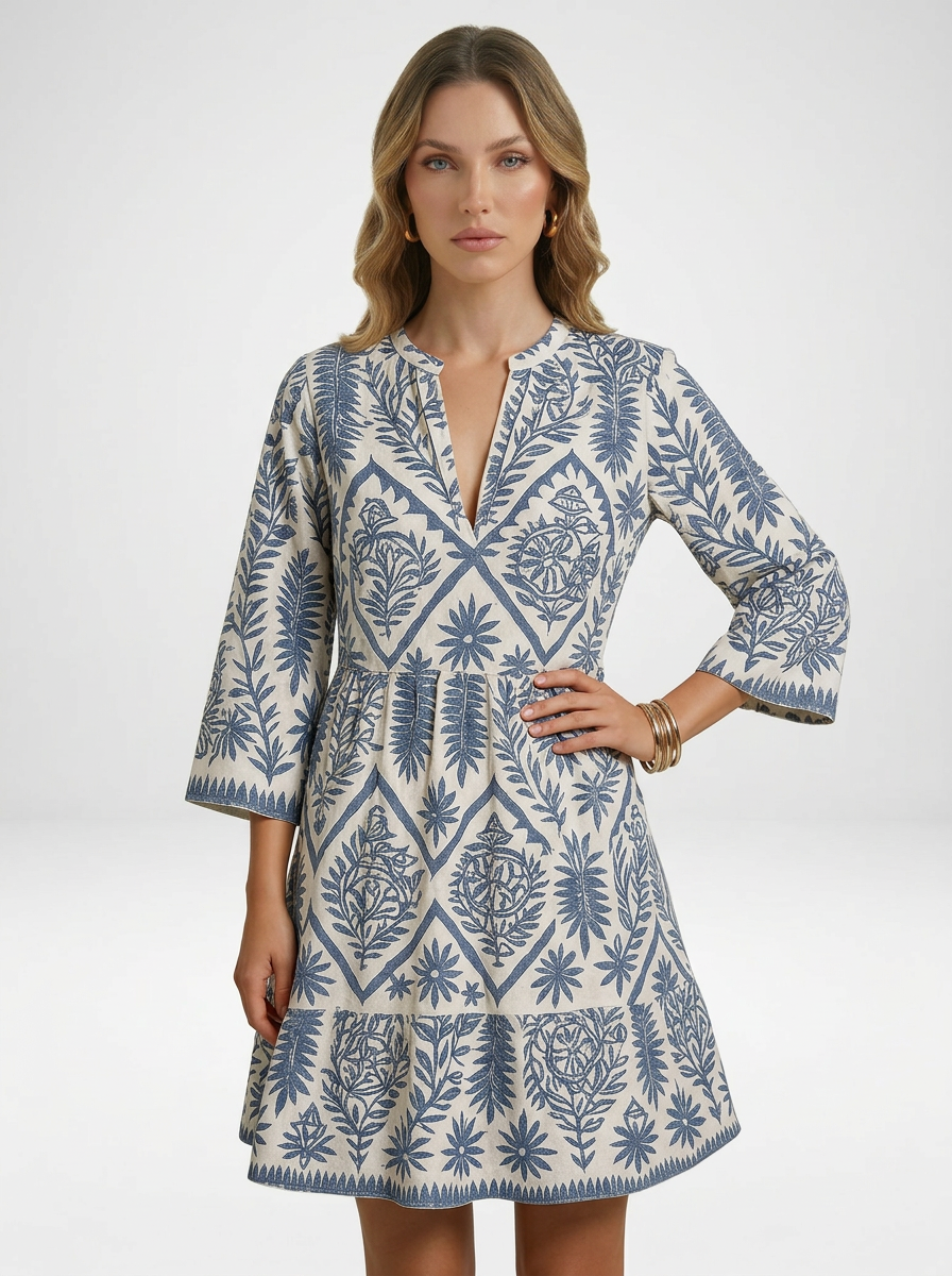 V-Neck Boho Pattern Summer Midi Dress