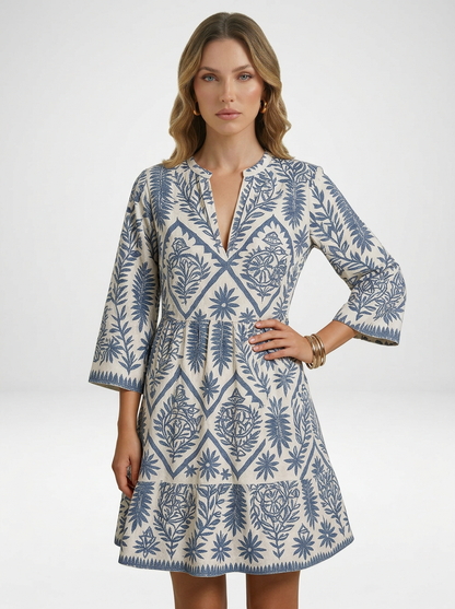 V-Neck Boho Pattern Summer Midi Dress