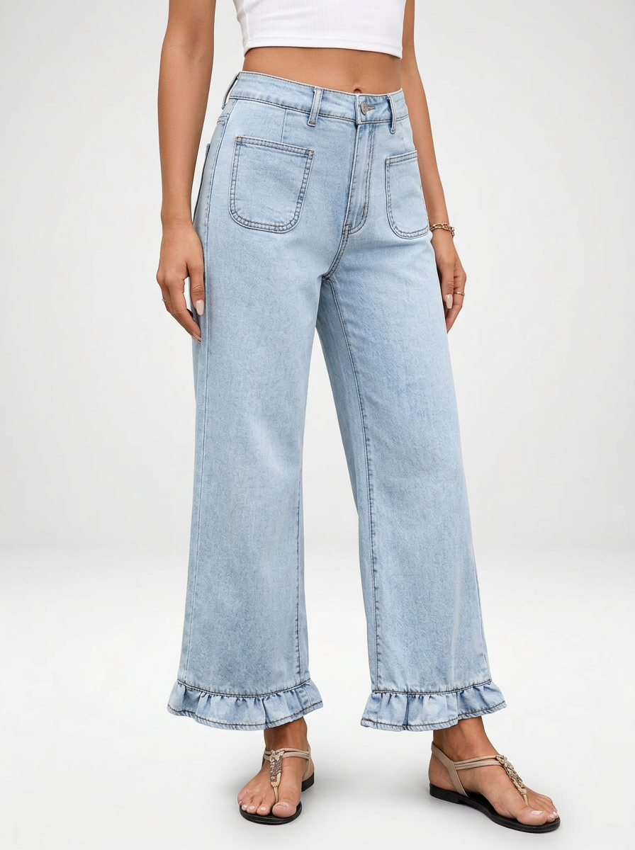 Women's Patchwork Pocket Wide Leg Jeans