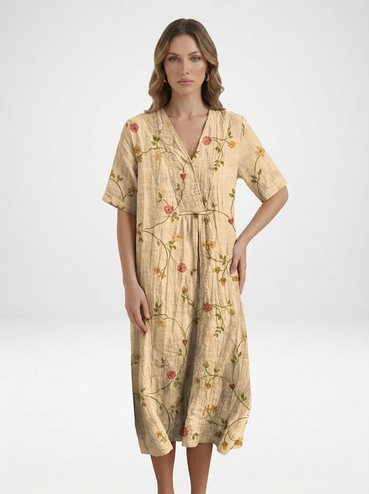 V-Neck Floral Beach Summer Midi Dress