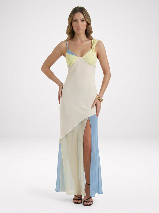Asymmetric Contrast Maxi Dress