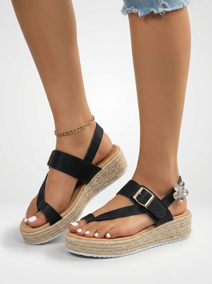 Textured Cross Strap Platform Wedge Sandals