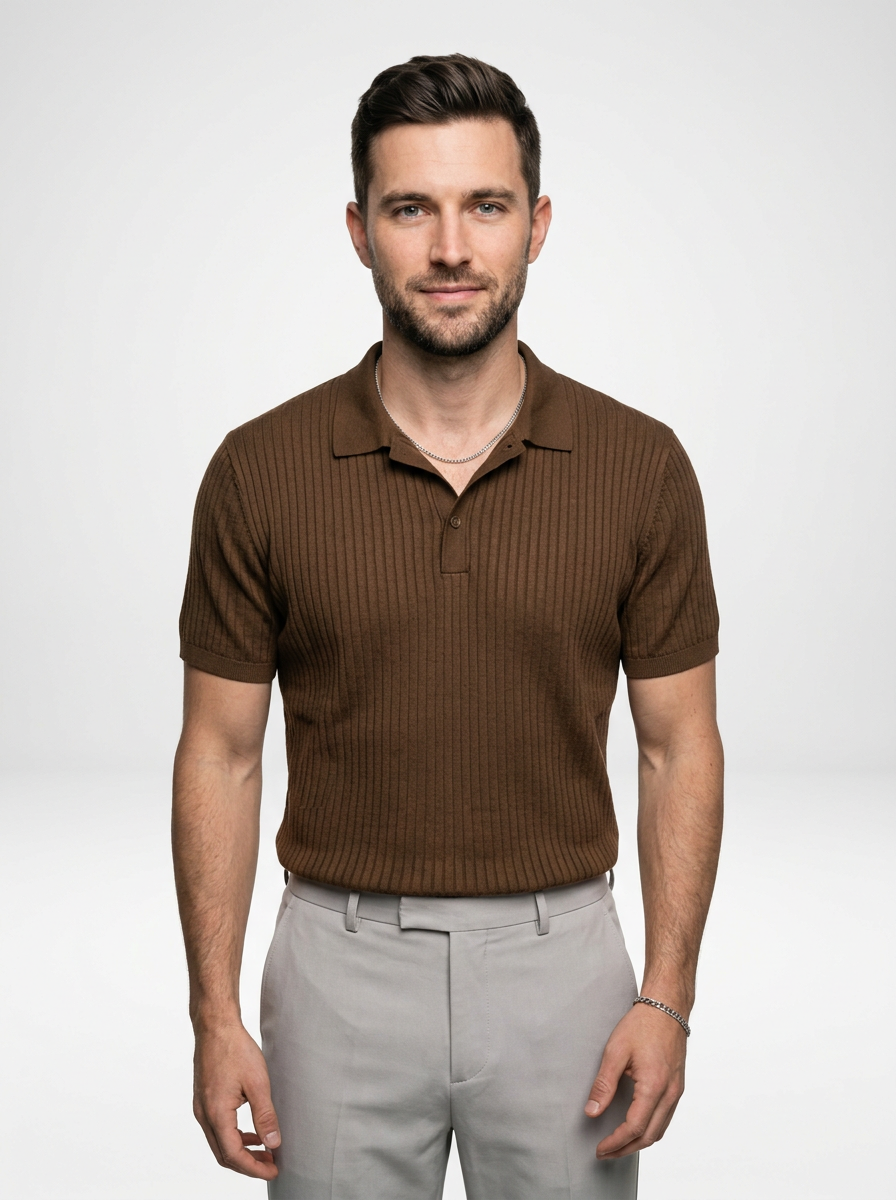 Men’s Ribbed Lapel Collar Cotton Polo Shirt