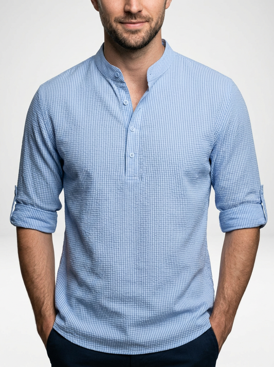 Men’s Lightweight Long Sleeve Henley Shirt with Button Placket